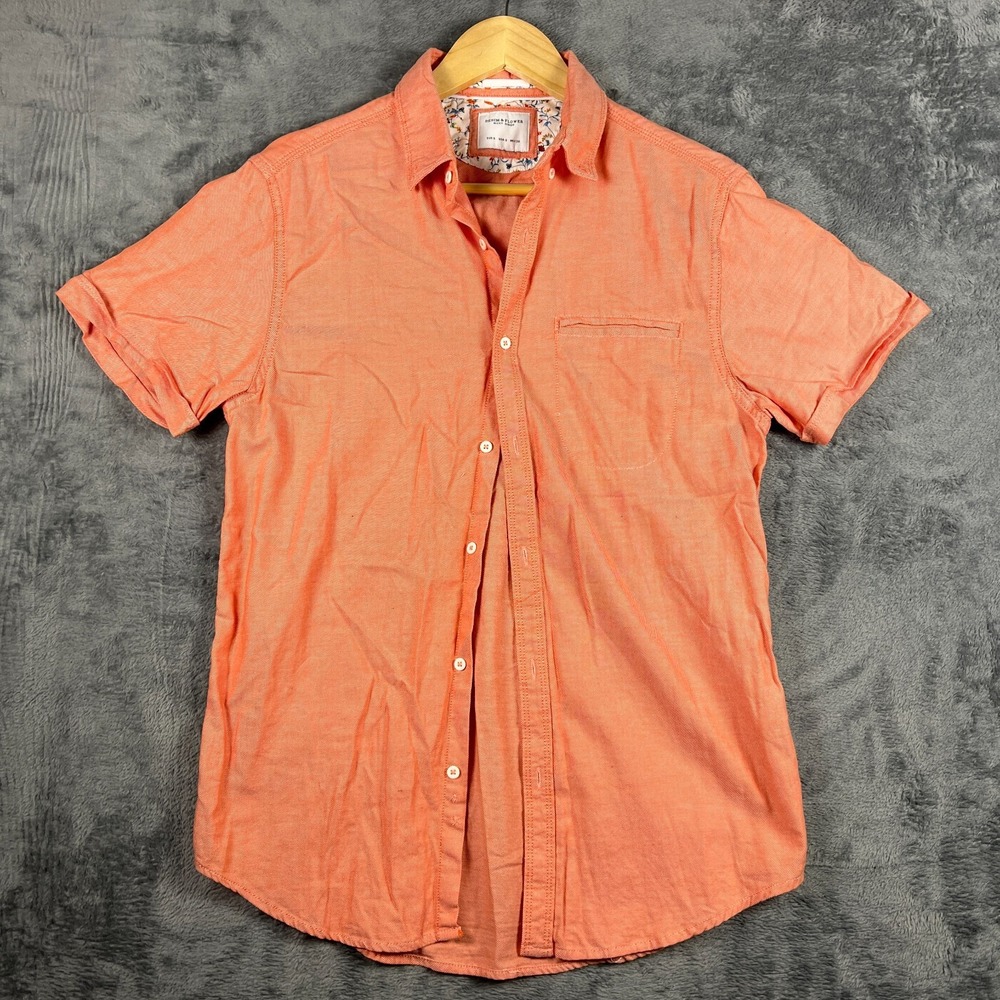 Denim & Flower By Ricky Singh Shirt Mens Small Coral Cuffed Sleeve Button Down